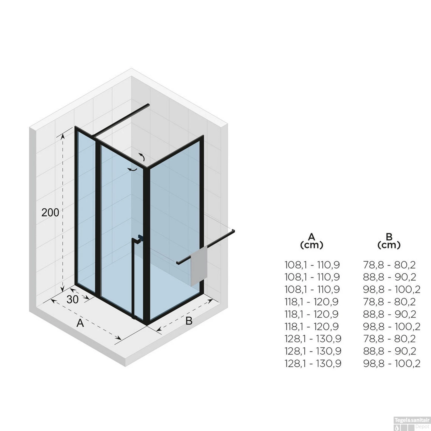 Douchecabine Riho Lucid XL GD203 Omkeerbaar Verstelbaar Aluminium 200x130x80 Cm Mat Zwart - Afbeelding 3