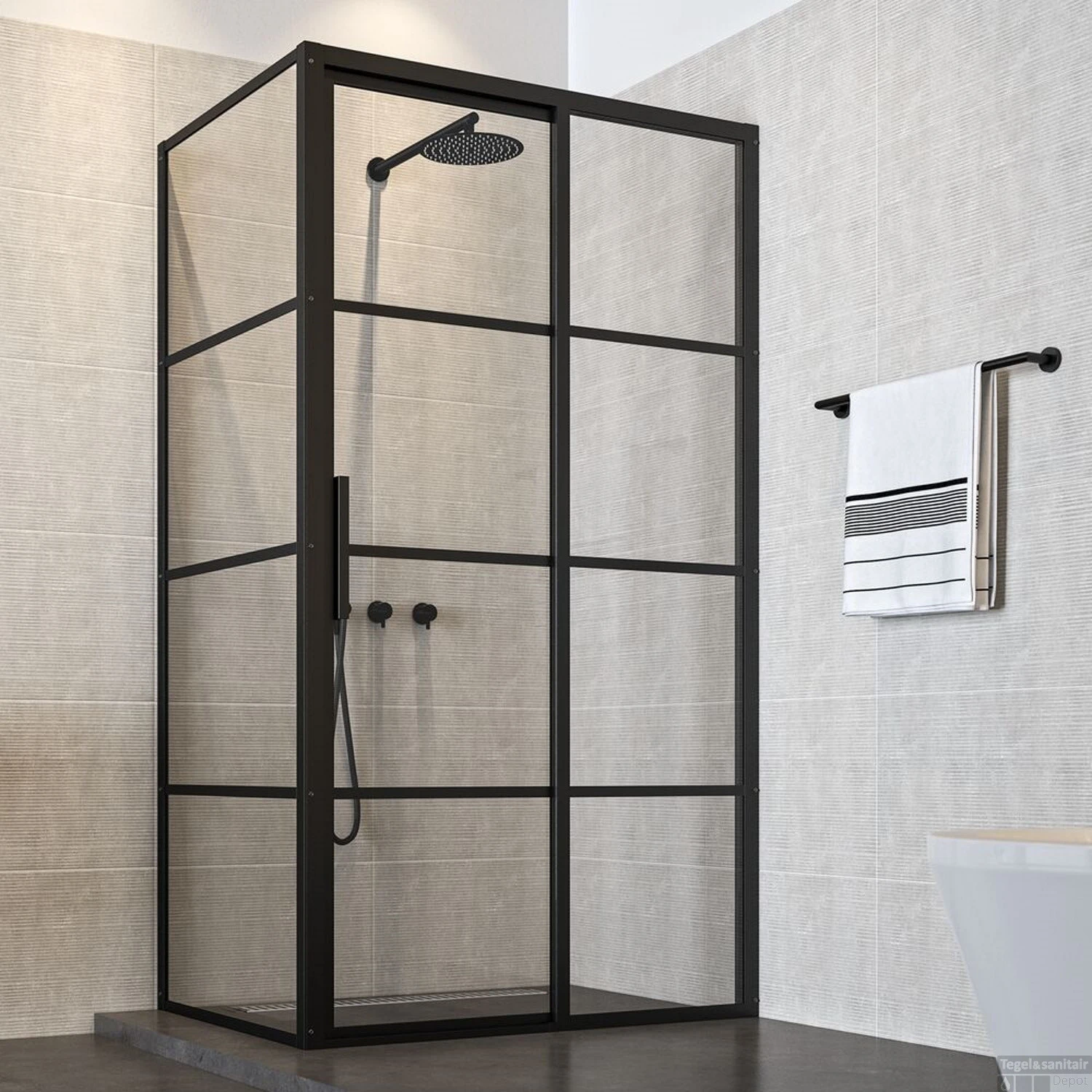 Douchecabine Sealskin Soho 140x80 Cm Met Schuifdeur Rechts Hoekcabine 8 Mm Helderglas Mat Zwart