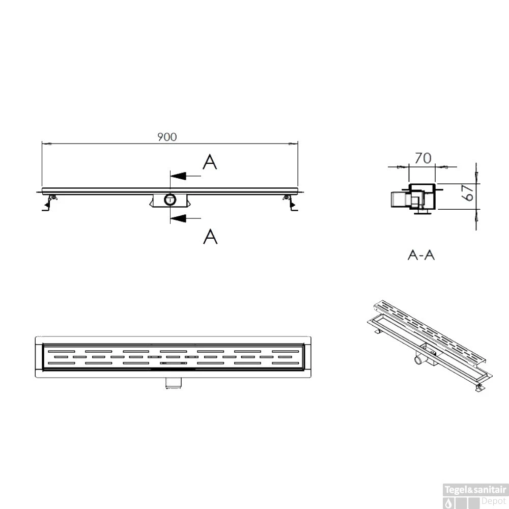 Douchegoot Zwart Wiesbaden Met Flens Uitneembaar Sifon 90x7cm 6.7cm Diep Mat Zwart - Afbeelding 3
