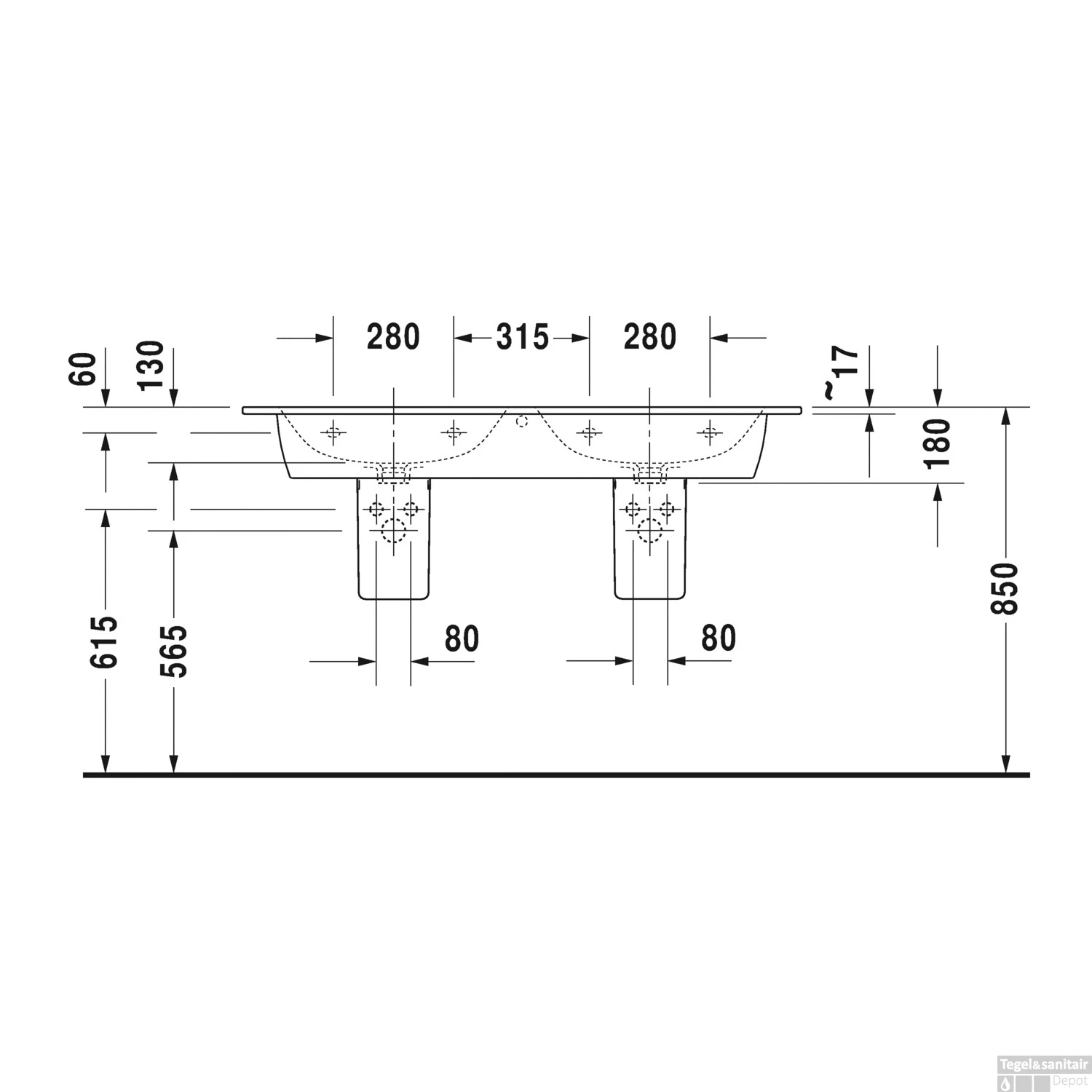 Duravit ME By Starck Dubbele Wastafel 130x49x18 Cm Keramiek Glanzend Wit 8 Duravit ME By Starck Dubbele Wastafel 130x49x18 Cm Keramiek Glanzend Wit - Afbeelding 6
