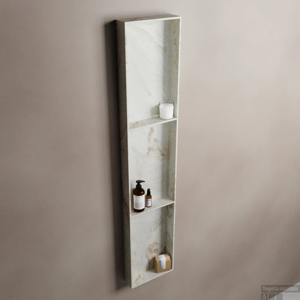 MONDIAZ EASY Nis 149,5x29,5cm In Solid Surface Kleur Frappe. 3 Vakken Geschikt Voor In- Of Opbouw 4 MONDIAZ EASY Nis 149,5x29,5cm In Solid Surface Kleur Frappe. 3 Vakken Geschikt Voor In- Of Opbouw - Afbeelding 2