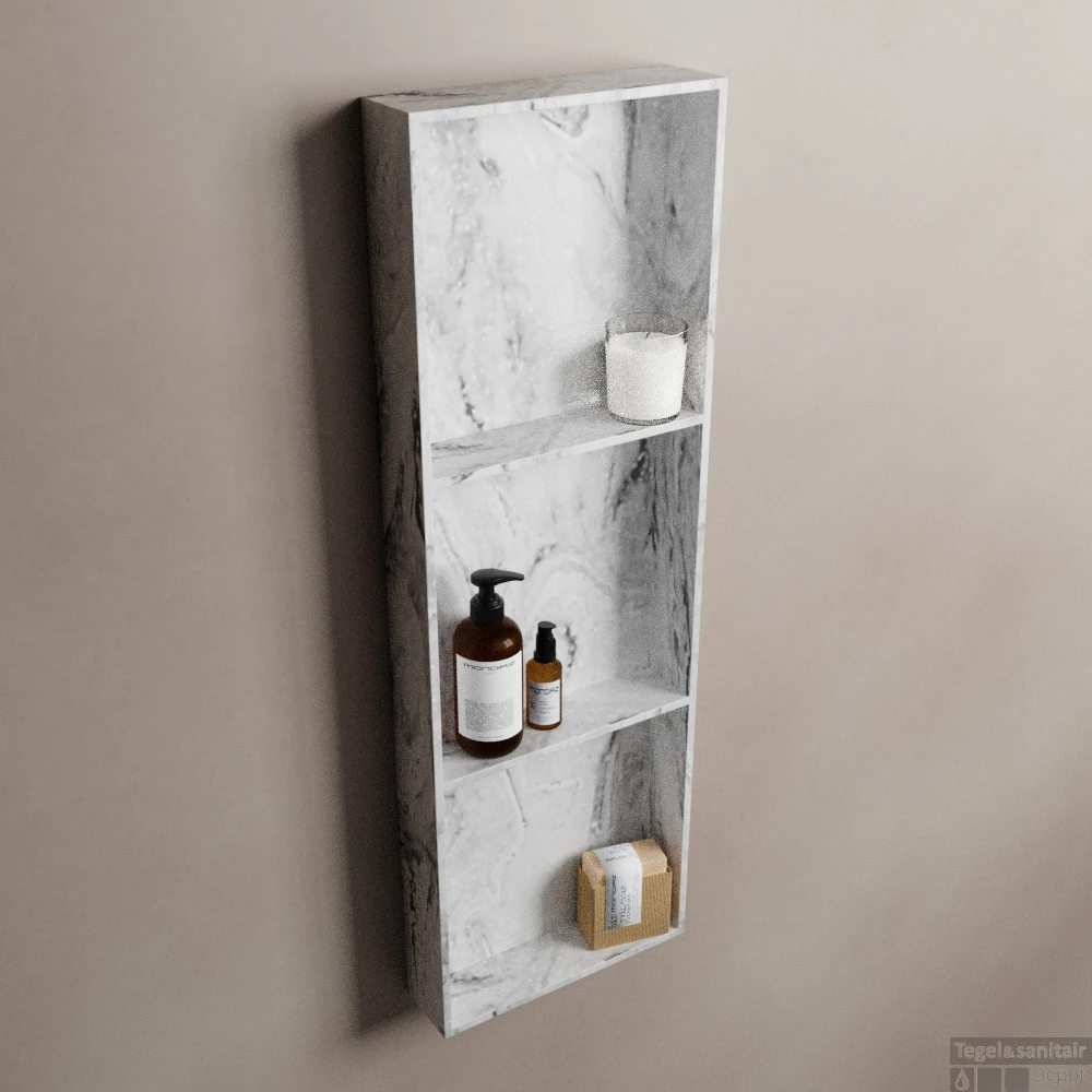 MONDIAZ EASY Nis 89,5x29,5cm In Solid Surface Kleur Glace. 3 Vakken Geschikt Voor In- Of Opbouw 4 MONDIAZ EASY Nis 89,5x29,5cm In Solid Surface Kleur Glace. 3 Vakken Geschikt Voor In- Of Opbouw - Afbeelding 2