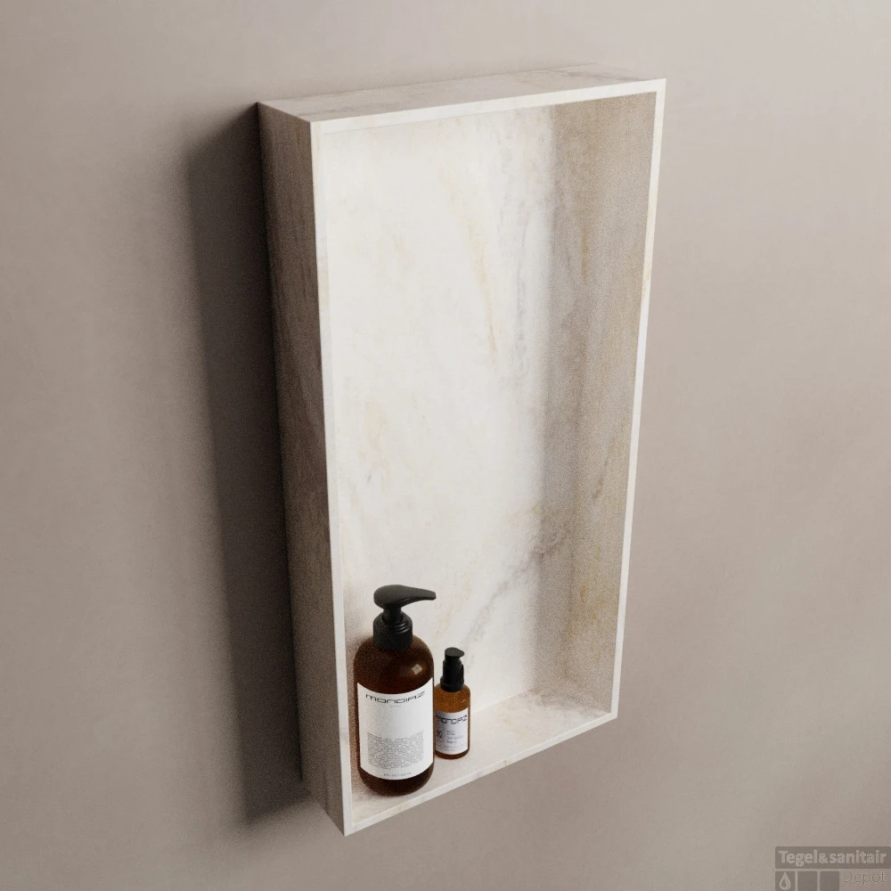 MONDIAZ EASY Nis 59,5x29,5cm In Solid Surface Kleur Ostra. 1 Vak Geschikt Voor In- Of Opbouw 4 MONDIAZ EASY Nis 59,5x29,5cm In Solid Surface Kleur Ostra. 1 Vak Geschikt Voor In- Of Opbouw - Afbeelding 2