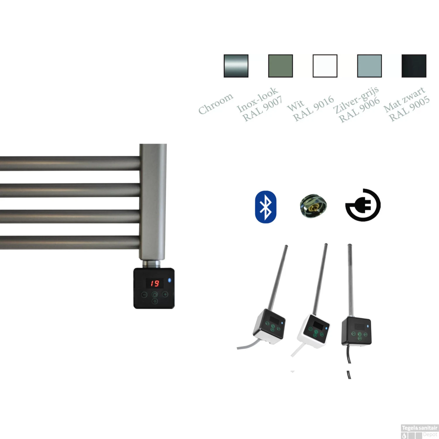 Electrische Radiator Sanicare 172x45 Cm 920W Met Chrome Thermostaat En Bluetooth Inox Look - Afbeelding 2