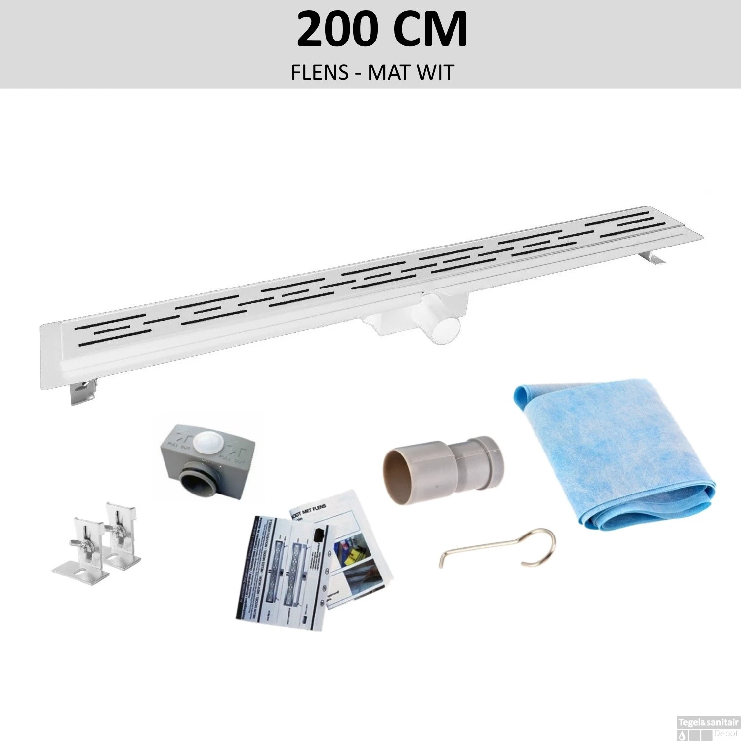 Mat Witte RVS Douchegoot Flens Met Uitneembaar Sifon 200x7cm 6,7cm Diep MAT WIT ROOSTER 3 Mat Witte RVS Douchegoot Flens Met Uitneembaar Sifon 200x7cm 6,7cm Diep MAT WIT ROOSTER