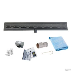 Zwarte Chromen RVS Douchegoot Flens Met Uitneembaar Sifon 100x7cm 6,7cm Diep BLACK CHROME ROOSTER -Sealkin Badkamermeubilair Winkel flens douchegoot 100cm black chrome shop