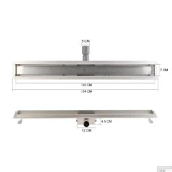 Zwarte Chromen RVS Douchegoot Flens Met Uitneembaar Sifon 100x7cm 6,7cm Diep BLACK CHROME ROOSTER -Sealkin Badkamermeubilair Winkel flens douchegoot 100cm black chrome tech