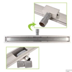 RVS Douchegoot Flens Met Uitneembaar Sifon 60x7cm 6,7cm Diep GLAS ROOSTER -Sealkin Badkamermeubilair Winkel flens glas rooster 60cm 3