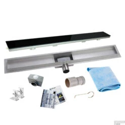 RVS Douchegoot Flens Met Uitneembaar Sifon 60x7cm 6,7cm Diep GLAS ROOSTER -Sealkin Badkamermeubilair Winkel flens glas rooster 60cm shop