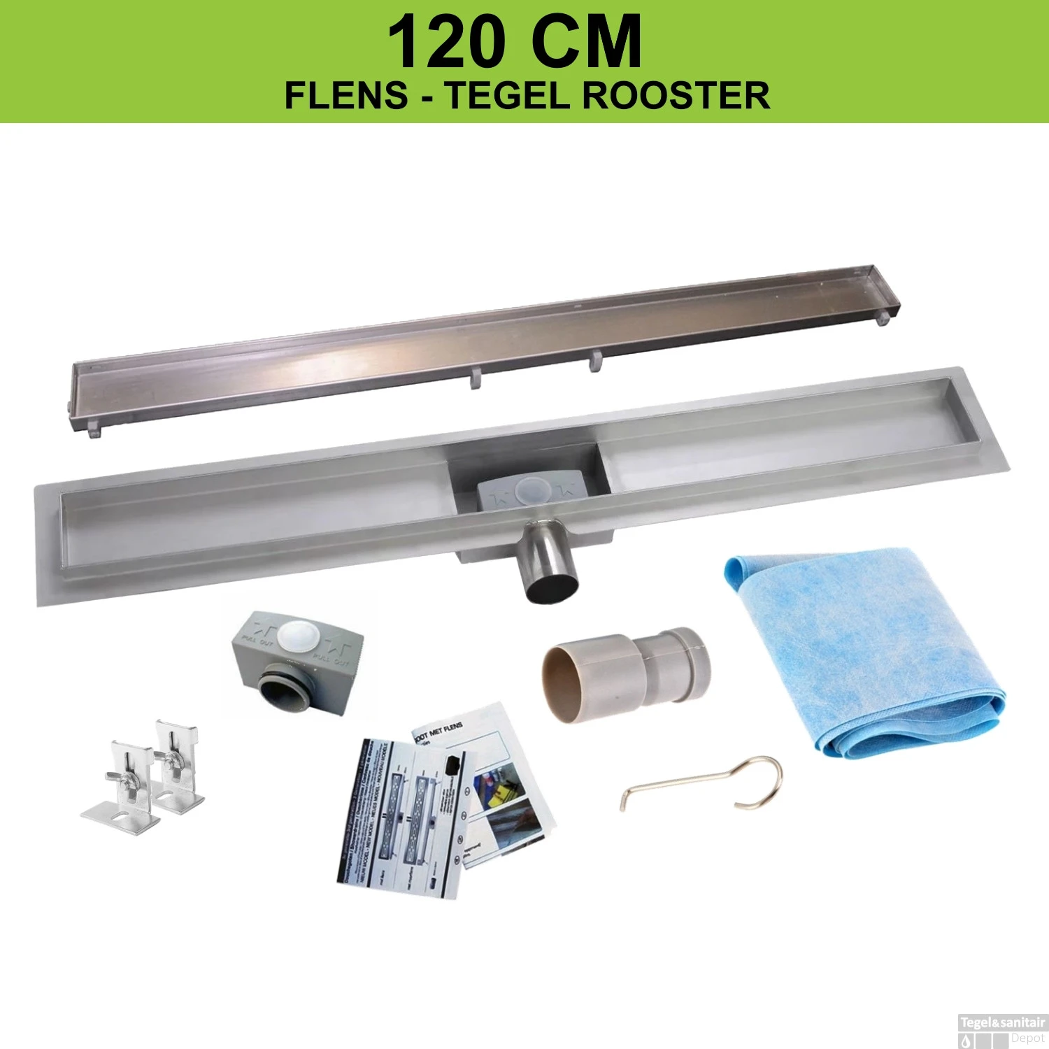 RVS Douchegoot Flens Met Uitneembaar Sifon 120x7cm 6,7cm Diep TEGEL ROOSTER 3 RVS Douchegoot Flens Met Uitneembaar Sifon 120x7cm 6,7cm Diep TEGEL ROOSTER