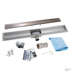 RVS Douchegoot Flens Met Uitneembaar Sifon 180x7cm 6,7cm Diep TEGEL ROOSTER -Sealkin Badkamermeubilair Winkel flens tegel rooster 180 cm shop