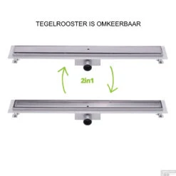 RVS Douchegoot Flens Met Uitneembaar Sifon 200x7cm 6,7cm Diep TEGEL ROOSTER -Sealkin Badkamermeubilair Winkel flens tegel rooster 200cm 9