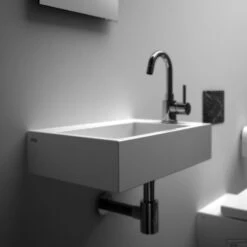 Fontein Clou Flush 2 Plus 42.5x29x10.5cm Keramiek Glans Wit (Met Kraangat Rechts) -Sealkin Badkamermeubilair Winkel flush 2 plus detail d 4