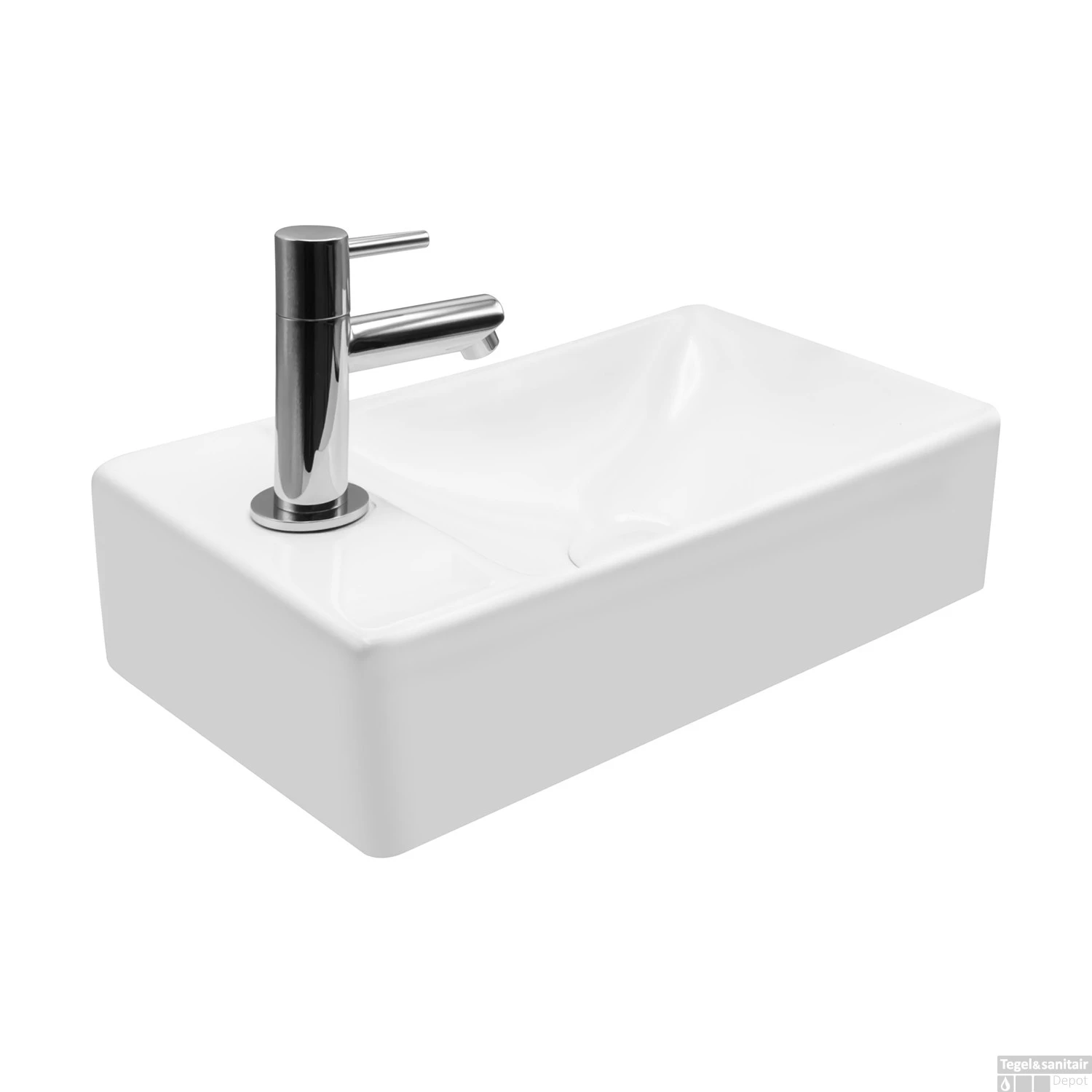 Fontein Boss & Wessing Mini 37.5x22x10 Cm Glans Wit (kraangat Links) - Afbeelding 3