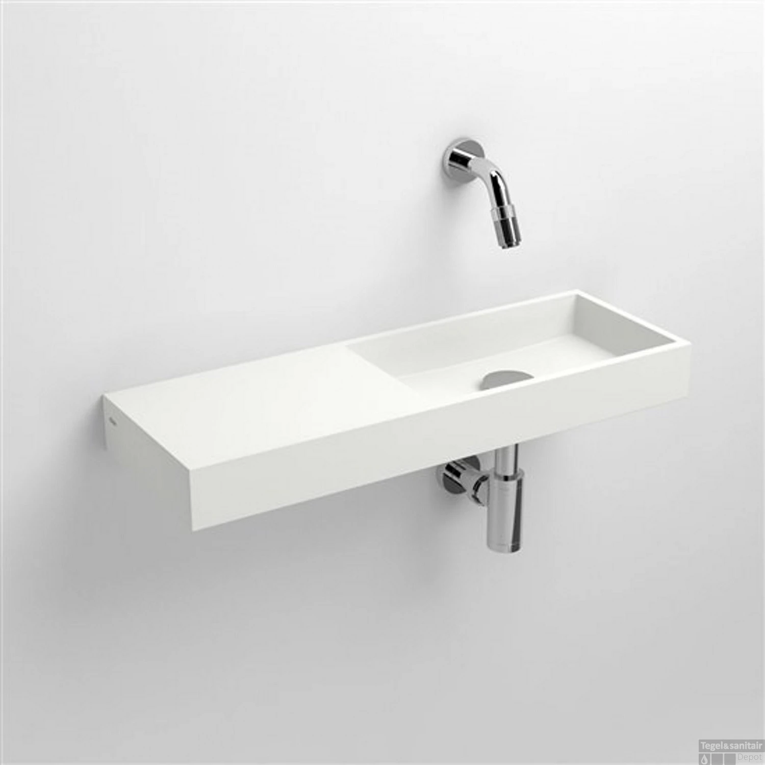 Fontein Clou Mini Wash Me 56x19x6cm Aluite Mat Wit (Met Voorbewerkt Kraangat Links)