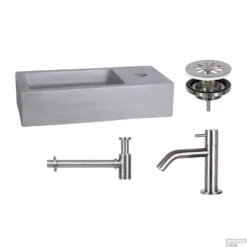 Fonteinset Differnz Mix En Match Ravo 38x18x9 Cm Licht Beton (Keuze Uit 5 Kleuren Kranen) -Sealkin Badkamermeubilair Winkel fontein differenz ravo 38x18x9 cm licht beton combi