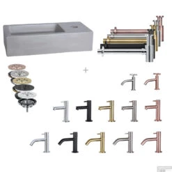 Fonteinset Differnz Mix En Match Ravo 38x18x9 Cm Licht Beton (Keuze Uit 5 Kleuren Kranen)