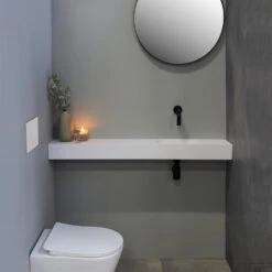 Fontein INK Nice Time Inkortbaar Fonteinplateau Polystone 120x20x10 Rechthoekige Kom Links Zonder Kraangat Glans Wit