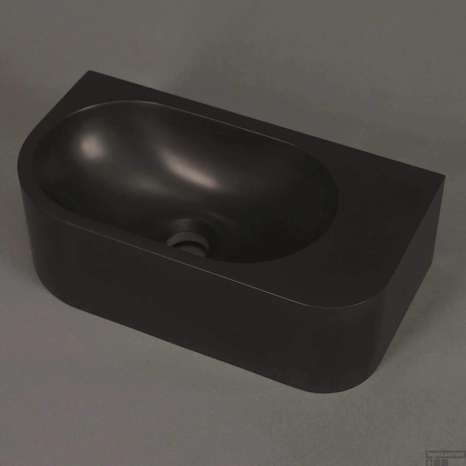 Fontein Luca Sanitair Wand 40x21.5x12 Cm Solid Surface Zonder Kraangat Antraciet Rechts - Afbeelding 2