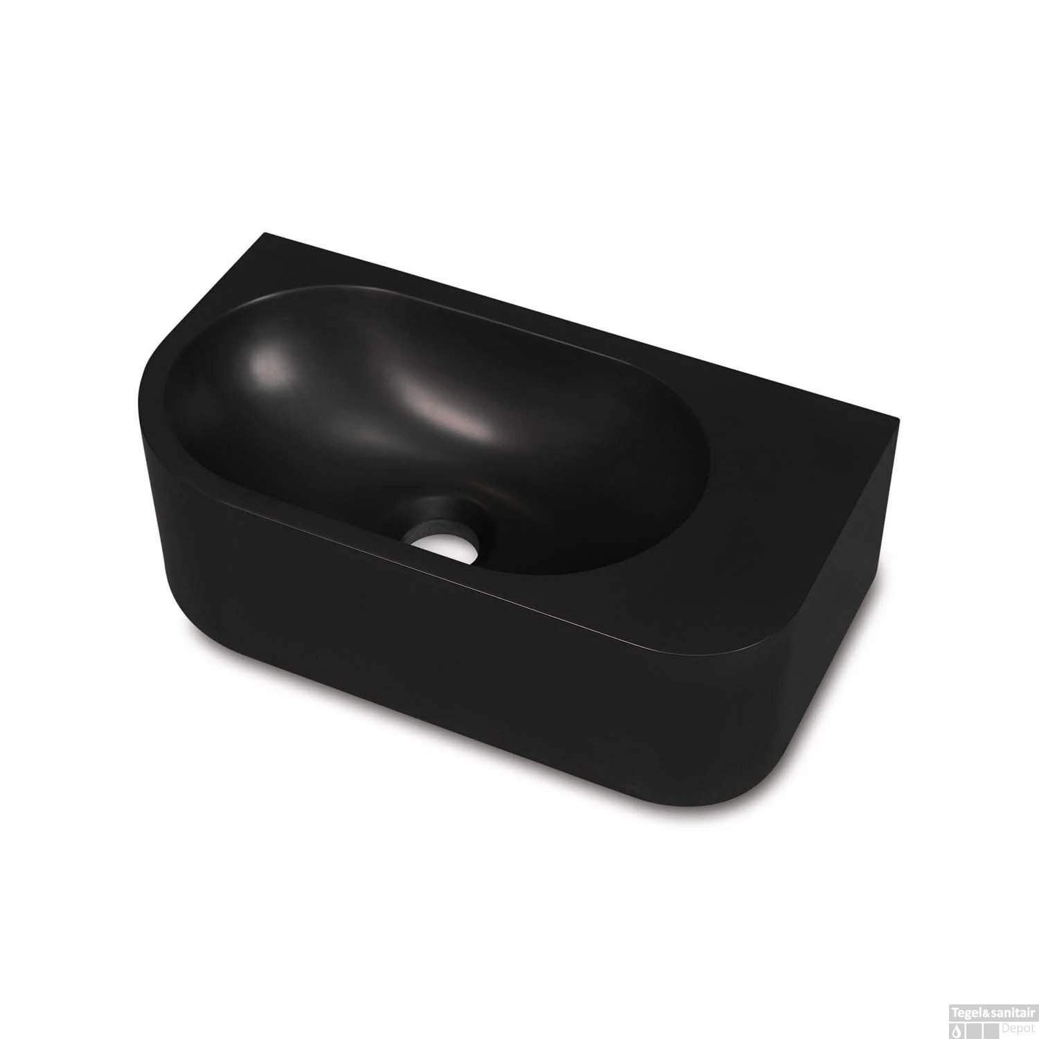 Fontein Luca Sanitair Wand 40x21.5x12 Cm Solid Surface Zonder Kraangat Antraciet Rechts