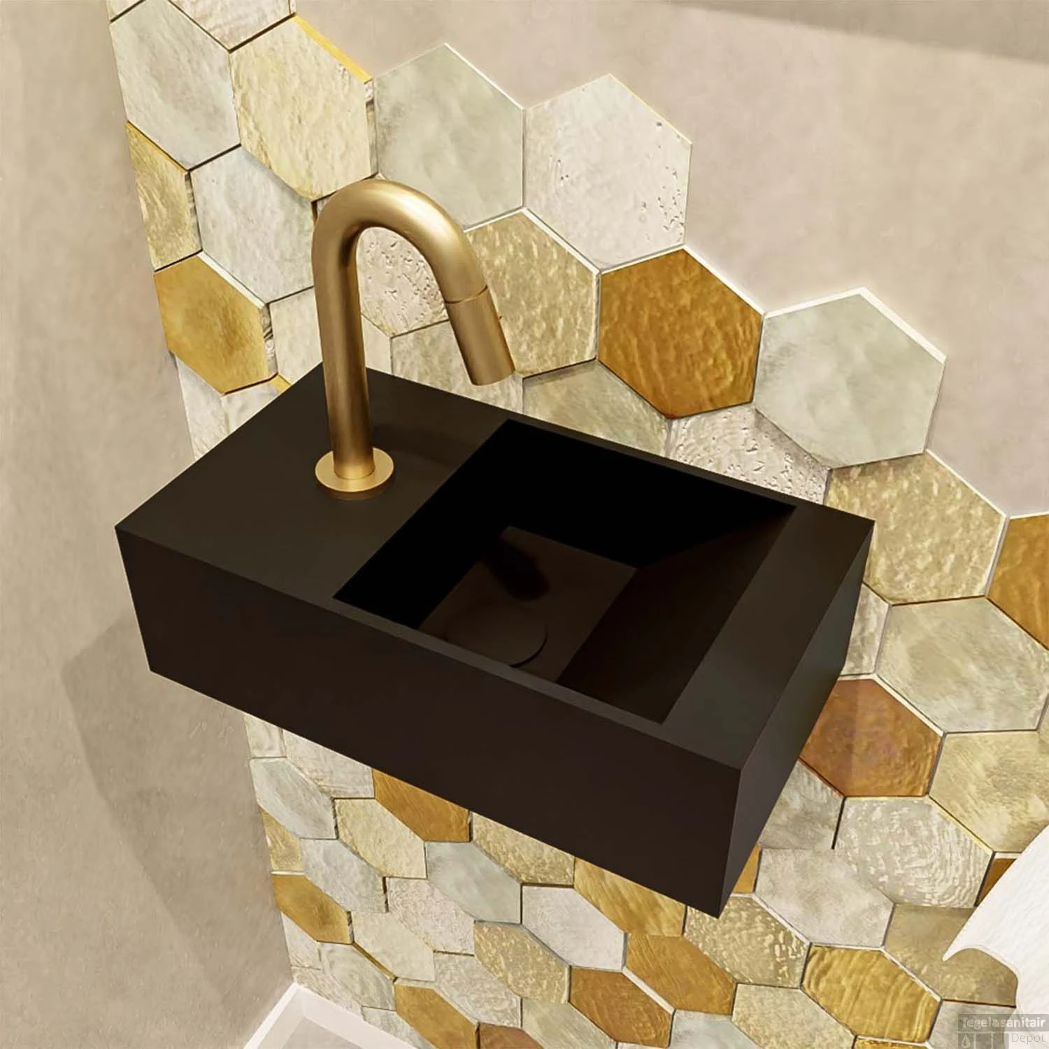 Fontein Mondiaz Tyne 40 Cm Solid Surface Positie Rechts 1 Kraangat Urban - Afbeelding 3