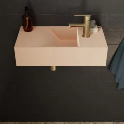 Fontein Salenzi Arro 50x26 Cm Mat Roze Rechts -Sealkin Badkamermeubilair Winkel fontein salenzi arro 50x26 cm mat roze rechts 3