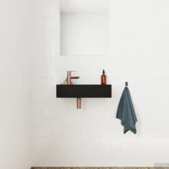 Fontein Salenzi Arro 50x26 Cm Mat Zwart Links -Sealkin Badkamermeubilair Winkel fontein salenzi arro 50x26 cm mat zwart links 1