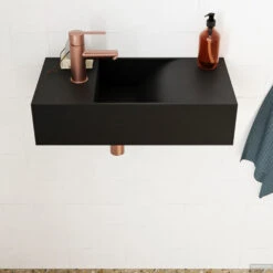 Fontein Salenzi Arro 50x26 Cm Mat Zwart Links -Sealkin Badkamermeubilair Winkel fontein salenzi arro 50x26 cm mat zwart links 3