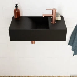 Fontein Salenzi Arro 50x26 Cm Mat Zwart Rechts -Sealkin Badkamermeubilair Winkel fontein salenzi arro 50x26 cm mat zwart rechts 3