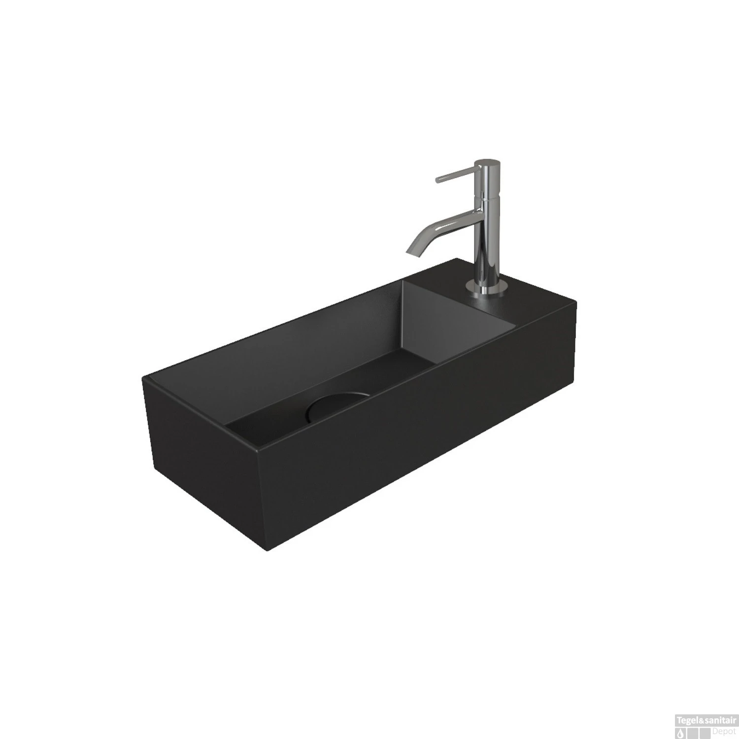 Fontein Salenzi Spy 45x20 Cm Mat Zwart (inclusief Bijpassende Waste)