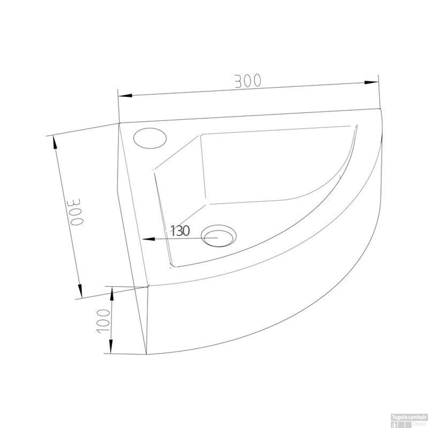 Fontein Sanilux Corner Hardsteen 30x30x10cm Kwartrond Met Kraangat - Afbeelding 2
