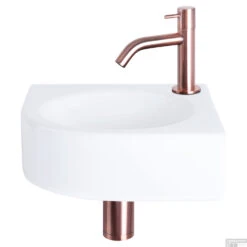 Fonteinset Differnz Cleo 30x30x10 Cm Keramiek Wit Met Kraan Gebogen Rood Koper