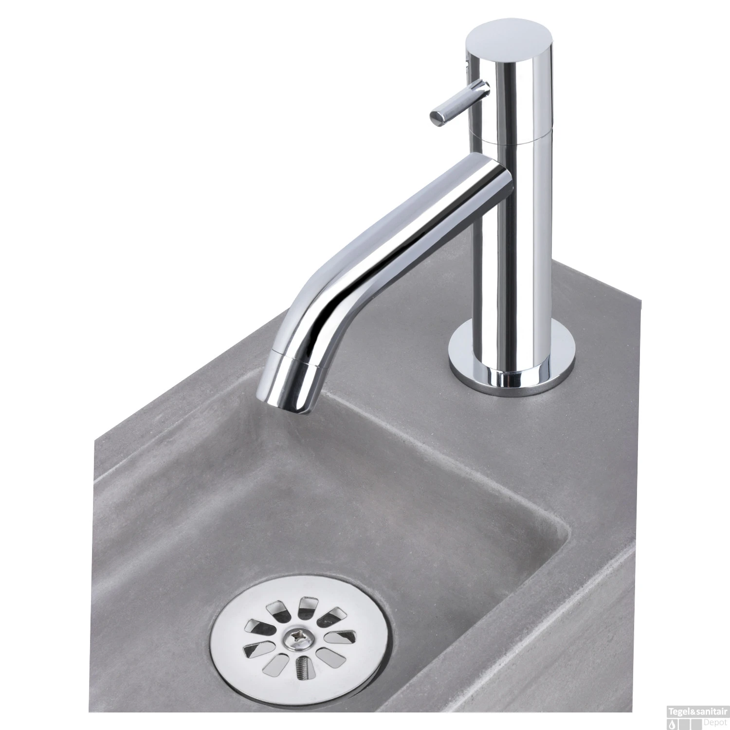 Fonteinset Differnz Force Beton En Handoekrek 40x22x9 Cm Donker Grijs Met Gebogen Kraan Chroom - Afbeelding 6