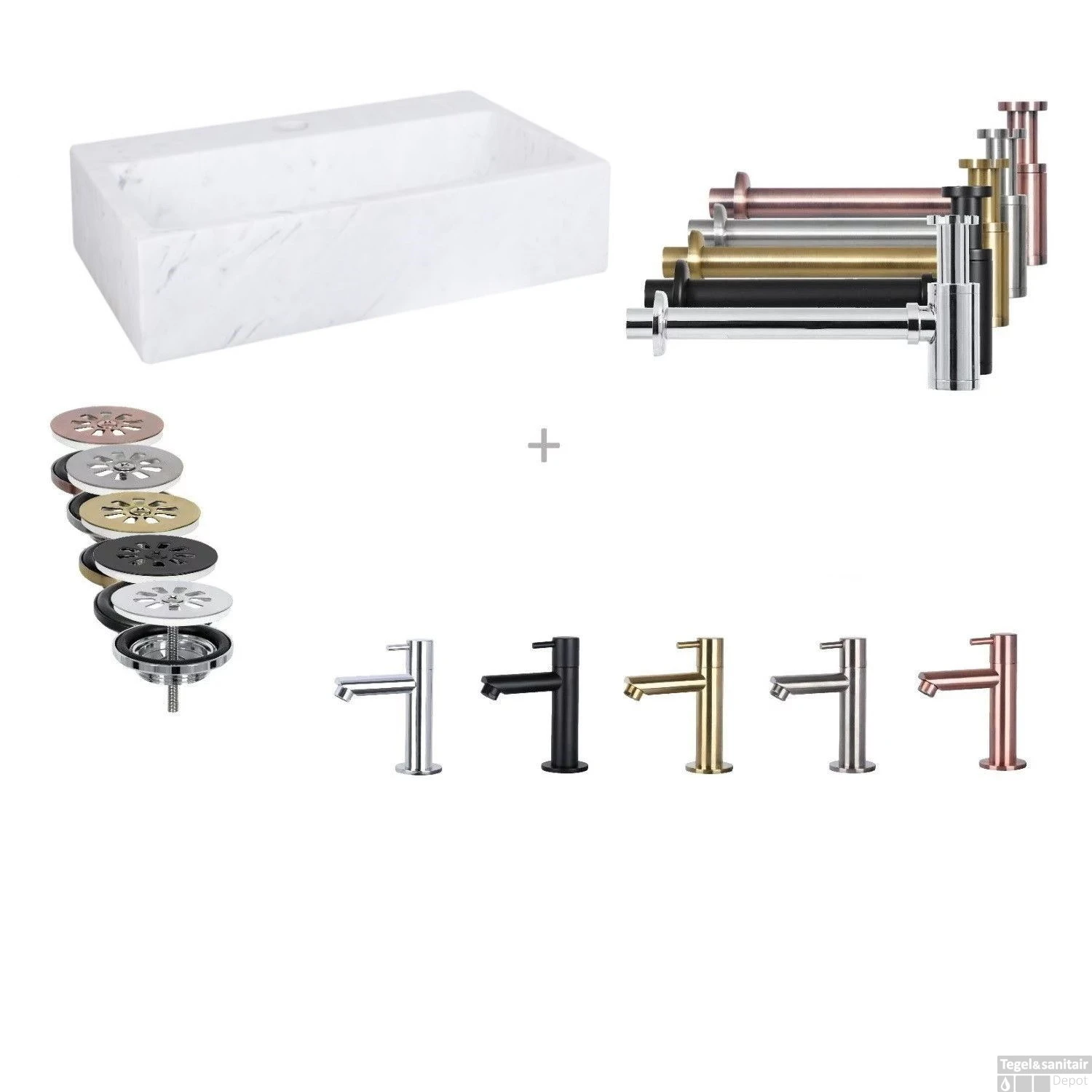 Fonteinset Differnz Mix En Match Flat Marmer 38x24x7 Cm (Keuze Uit 5 Kleuren Kranen)