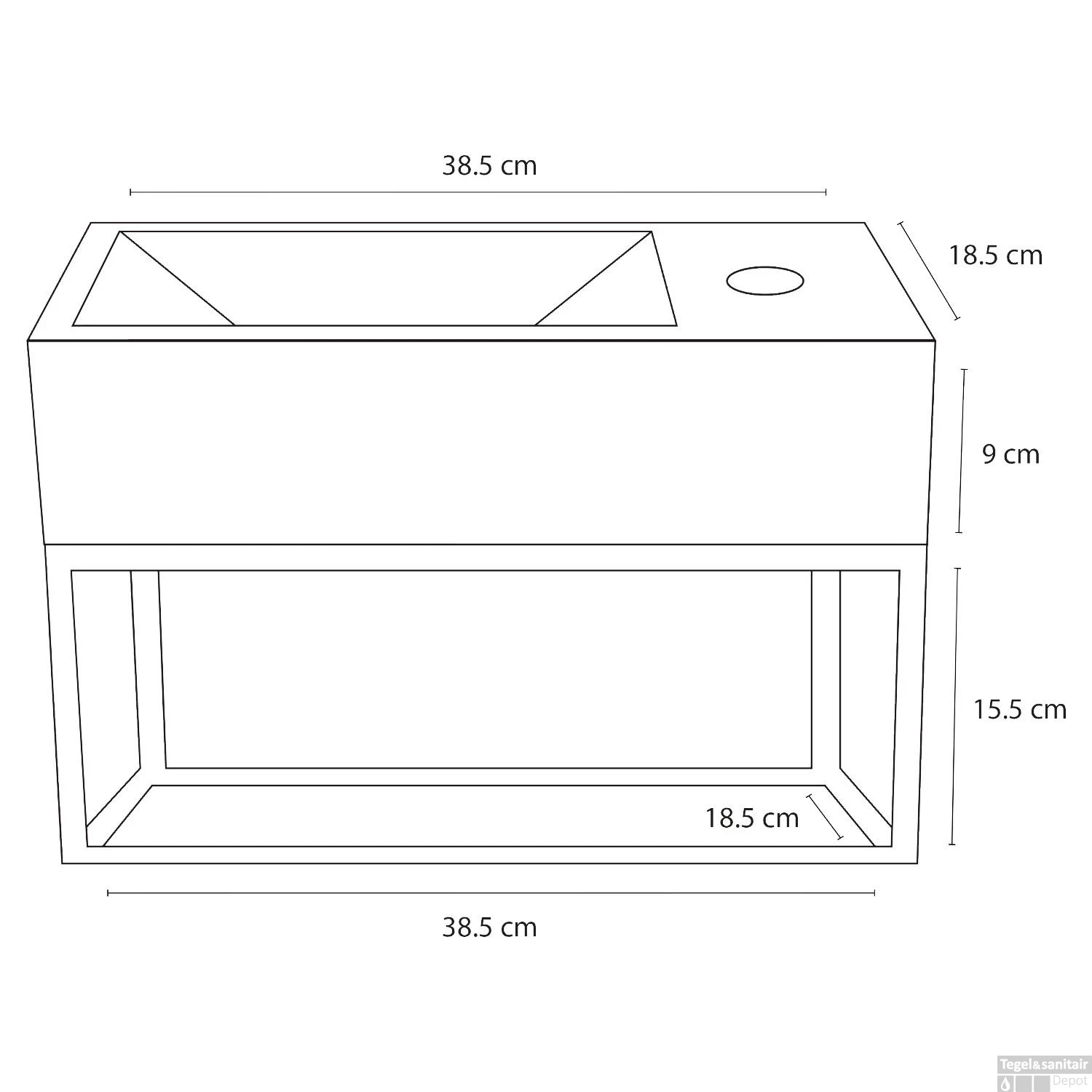 Fonteinset Differnz Ravo Beton En Handoekrek 38.5x18.5x9 Cm Donker Grijs Met Gebogen Kruis Kraan Rood Koper - Afbeelding 6