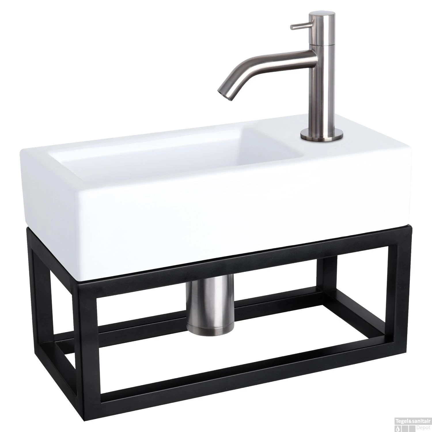 Fonteinset Differnz Ravo Keramiek Met Handoekrek 38.5x18.5x9 Cm Wit Met Gebogen Kraan Mat Chroom