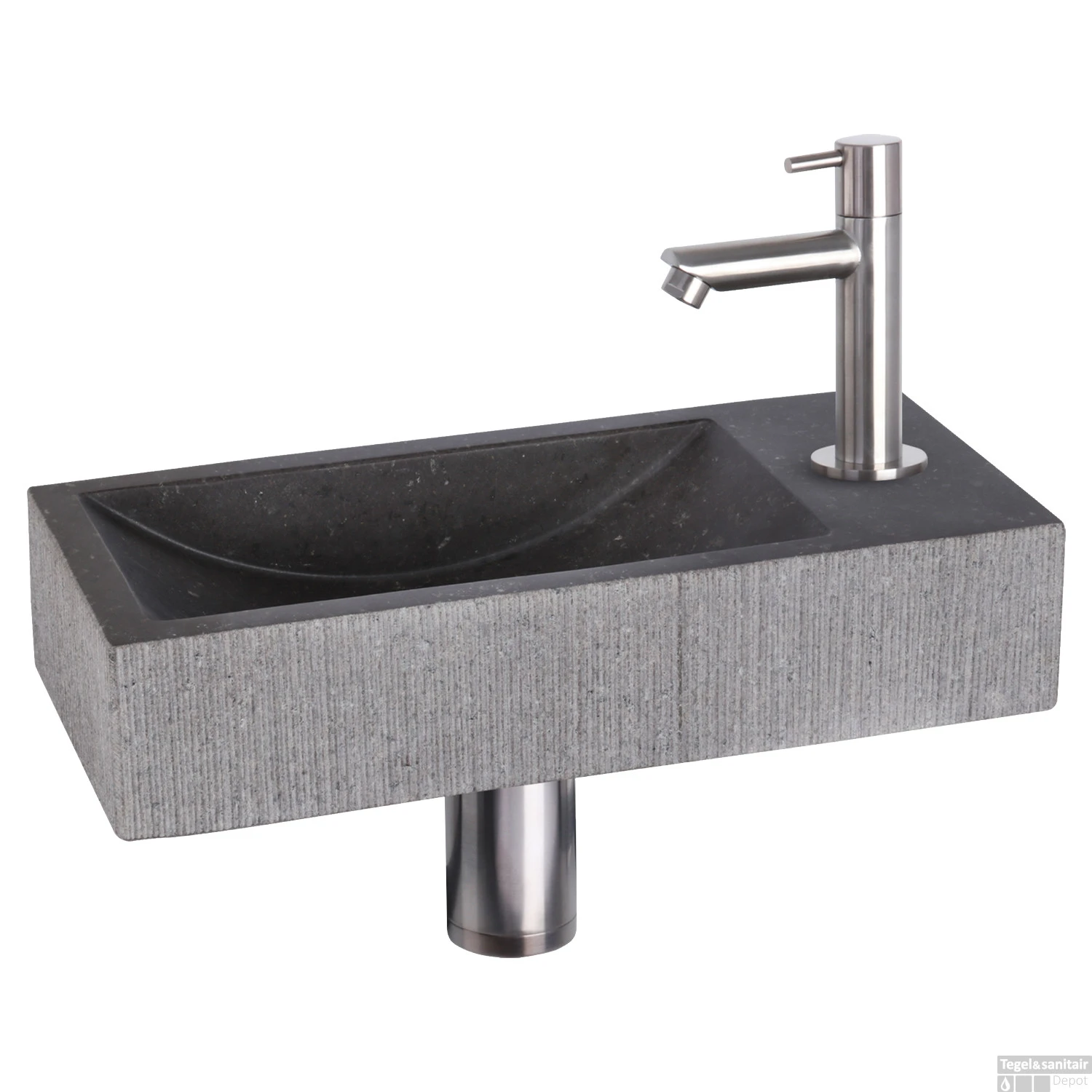 Fonteinset Differnz Ribble Natuursteen 38x18x8 Cm Zwart Met Rechte Kraan Mat Chroom 3 Fonteinset Differnz Ribble Natuursteen 38x18x8 Cm Zwart Met Rechte Kraan Mat Chroom