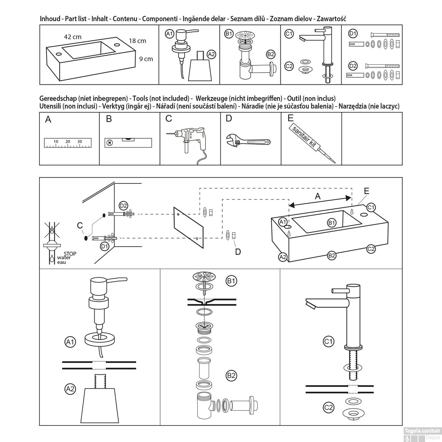 Fonteinset Differnz Sapon Rechts 42.5x18.5x9 Cm Geintegreerde Zeepdispenser Natuursteen Antraciet (inclusief Chrome Kraan Sifon En Afvoer) 12 Fonteinset Differnz Sapon Rechts 42.5x18.5x9 Cm Geintegreerde Zeepdispenser Natuursteen Antraciet (inclusief Chrome Kraan Sifon En Afvoer) - Afbeelding 10
