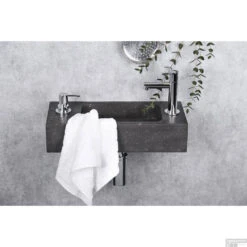 Fonteinset Differnz Sapon Rechts 42.5x18.5x9 Cm Geintegreerde Zeepdispenser Natuursteen Antraciet (inclusief Chrome Kraan Sifon En Afvoer)