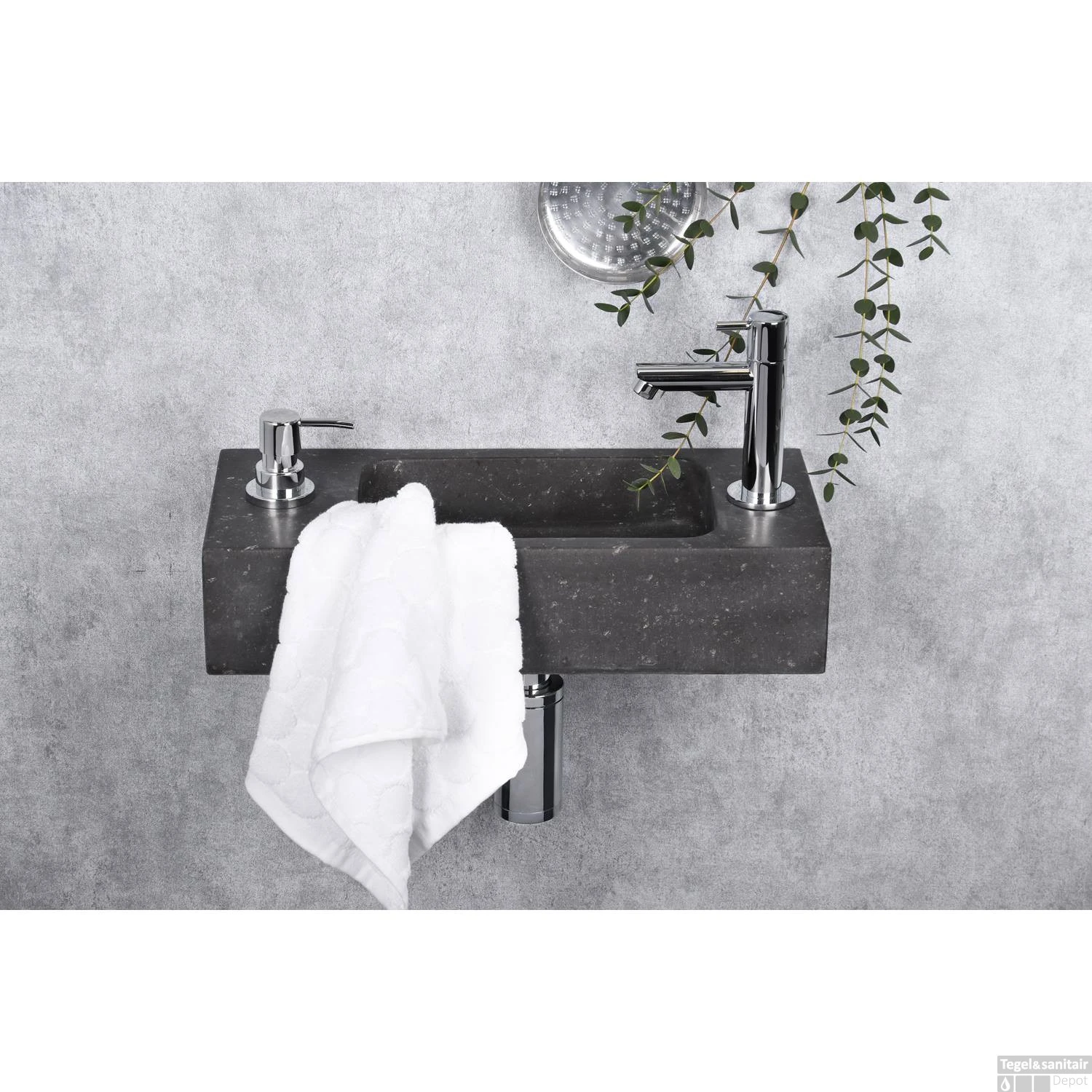 Fonteinset Differnz Sapon Rechts 42.5x18.5x9 Cm Geintegreerde Zeepdispenser Natuursteen Antraciet (inclusief Chrome Kraan Sifon En Afvoer) 3 Fonteinset Differnz Sapon Rechts 42.5x18.5x9 Cm Geintegreerde Zeepdispenser Natuursteen Antraciet (inclusief Chrome Kraan Sifon En Afvoer)