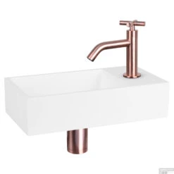 Fonteinset Differnz Solid Solid Surface 36x18.5x9 Cm Wit Met Gebogen Kruis Kraan Rood Koper