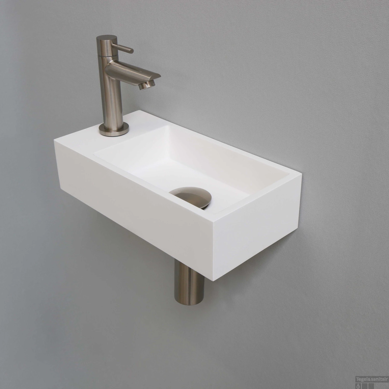 Fonteinset INK Versus 36x18x9 Cm Polystone Mat Wit Met Kraangat Links Brushed Nickel 3 Fonteinset INK Versus 36x18x9 Cm Polystone Mat Wit Met Kraangat Links Brushed Nickel