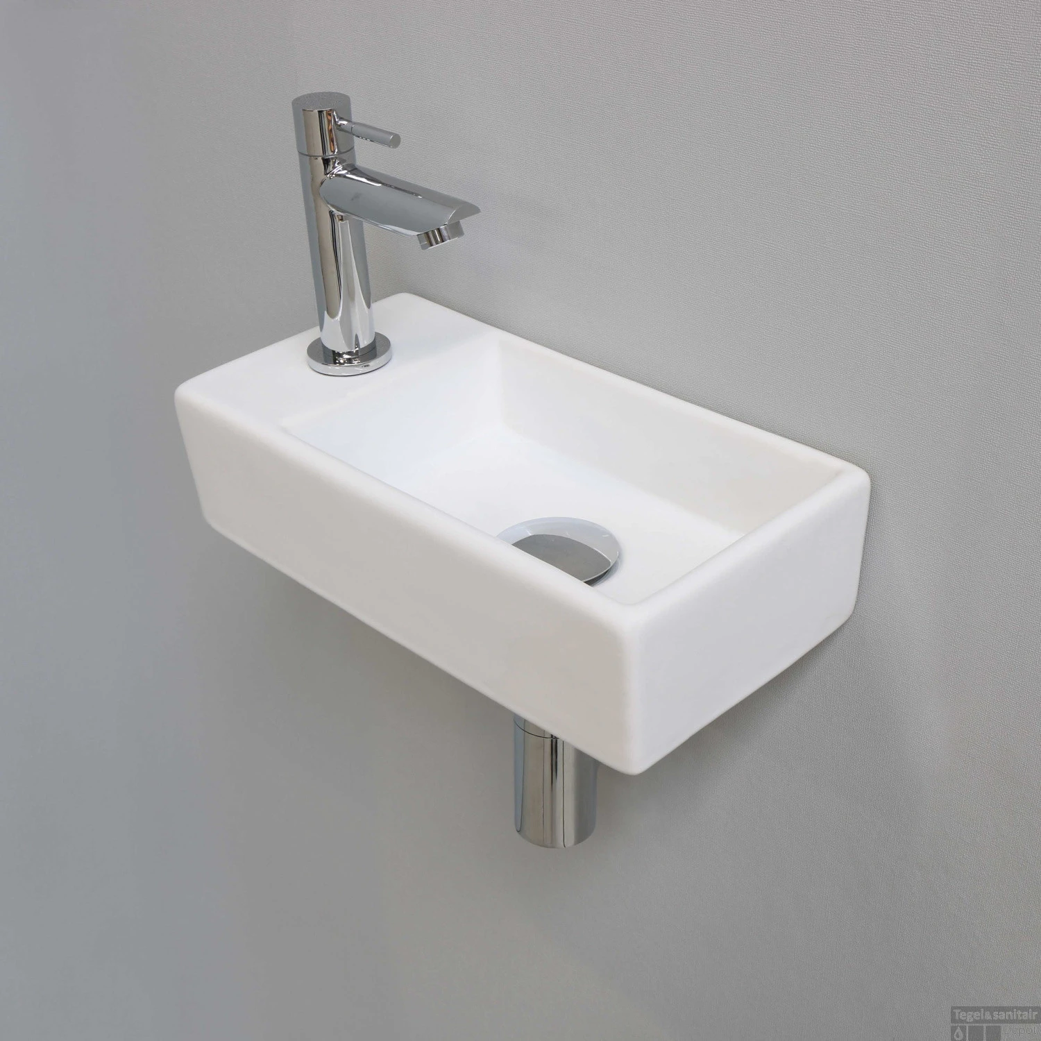 Fonteinset INK Versus 36x18x9cm Porselein Mat Wit Met Kraangat Links Chroom 3 Fonteinset INK Versus 36x18x9cm Porselein Mat Wit Met Kraangat Links Chroom