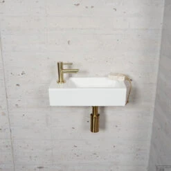 Fonteinset Mat Wit Wiesbaden Color Messing Goud (kraangat Links) -Sealkin Badkamermeubilair Winkel fonteinset mat wit wiesbaden color goud l 5