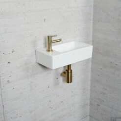 Fonteinset Mat Wit Wiesbaden Color Messing Goud (kraangat Links) -Sealkin Badkamermeubilair Winkel fonteinset mat wit wiesbaden color goudl 1