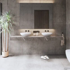 Wastafelblad Gliss Design Topdek 160x46 Cm Marmer Grey Incl. 4 Ophangbeugels