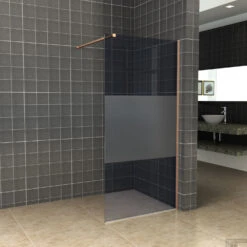 BWS Inloopdouche Pro Line Rookglas Met Middenband 120x200 8mm Nano Coating Geborsteld Messing Koper Profiel En Stang