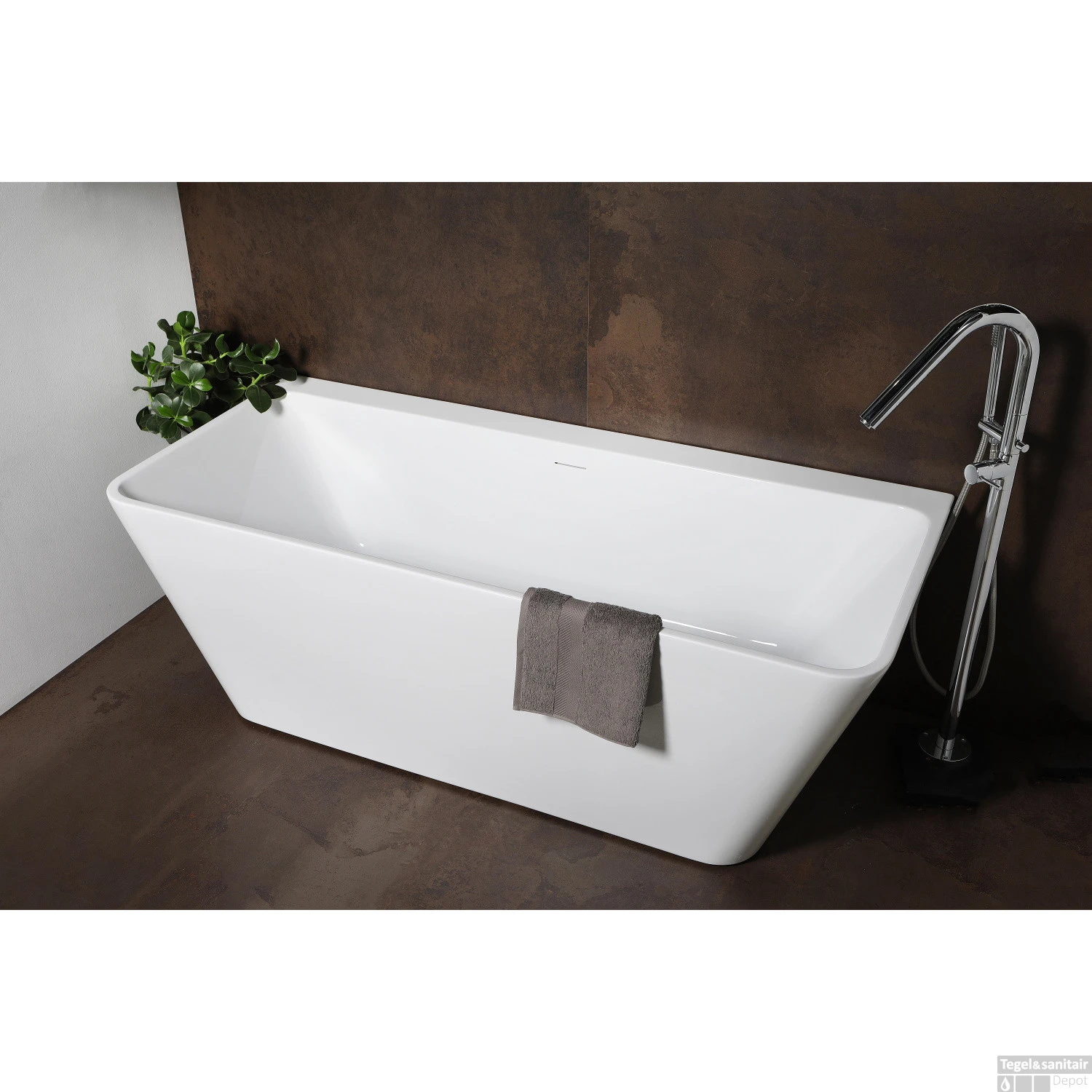 Half Vrijstaand Bad Luca Sanitair Primo 180x80x60cm Acryl Glans Wit Met Overloop - Afbeelding 3