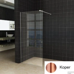 BWS Inloopdouche Pro Line Helder Glas 50x200 Geborsteld Messing Koper Profiel En Stang -Sealkin Badkamermeubilair Winkel helder koper