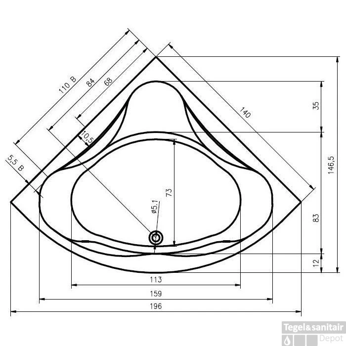 Hoekbad Neo 140x140 Cm Wit 4 Hoekbad Neo 140x140 Cm Wit - Afbeelding 2
